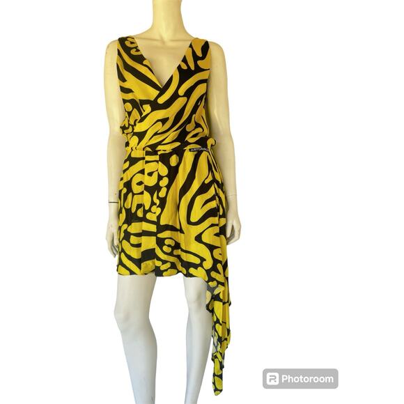 JUST CAVALLI NWT Asymmetric printed satin mini dress sz 42 / M - Picture 4 of 10
